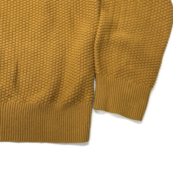 J Crew Mens Crewneck Sweater Cotton Checker Stitch XL Yellow Gold Pullover - Picture 2 of 8